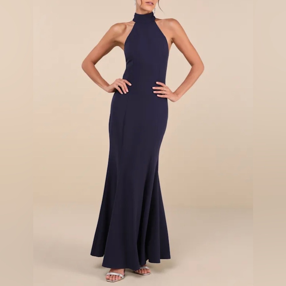Lulus NWT “Exceptional Reputation” Navy Backless Mermaid Maxi Dress. Size Large.